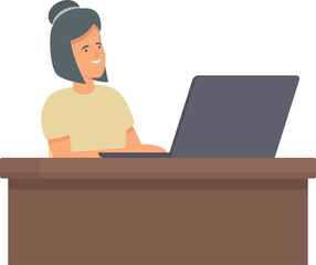 Poster - Manager desktop writing icon cartoon vector. Workplace business. Table modern career