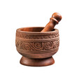 Carved wood mortar and pestle. Isolated on transparent background.