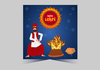 Happy Lohri text with dhole and grain vector template design