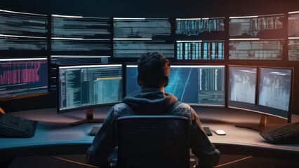Young man works as programmer