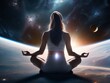 Female meditating silhouette in front of the space