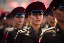Generative AI Image Of Female Soldier In Uniform With Unit In Parade