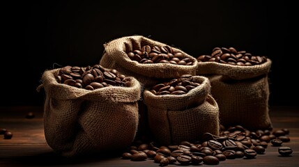 Wall Mural - Fresh tasty coffee grains in brown old sack