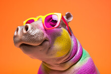 Generative AI Image Of A Colorful Hippopotamus With Sunglasses