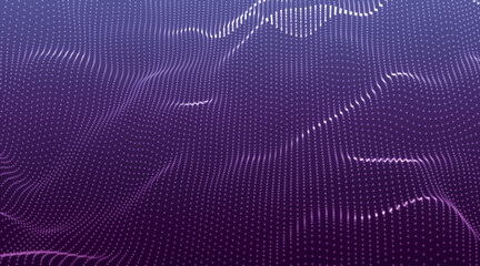Poster - Wave of particles. Futuristic dots pattern on dark background. Big data digital code. Technology or Science Banner. 3D rendering. Vector illustration.
