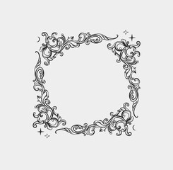 Wall Mural - hand drawn vector abstract outline,graphic,line vintage baroque ornament floral frame in calligraphi