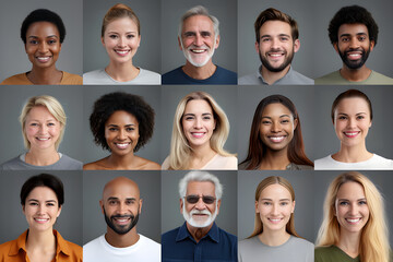 Wall Mural - group of ethnic diversity people for profile picture on grey background. diverse concept