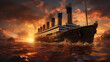 Titanic At Golden Hour In The Atlantic Ocean Seascape Background