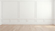 white wall with classic style moulding and wooden floors