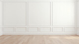 Fototapeta  - white wall with classic style moulding and wooden floors
