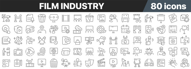 Wall Mural - Film industry line icons collection. Big UI icon set in a flat design. Thin outline icons pack. Vector illustration EPS10