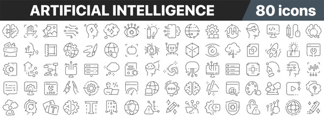 Leinwandbilder - Artificial intelligence line icons collection. Big UI icon set in a flat design. Thin outline icons pack. Vector illustration EPS10