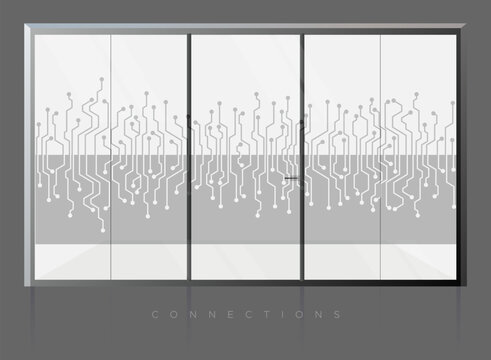 Wall Graphic - Vinyl Frosted Film - Princepted Circuit Board Lines Theme - Stock Illustration