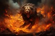 Fiery Lion Roaring in Front of a Blaze Generative AI