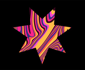 Poster - Star with psychedelic pattern in neon acid colors. Template for a logotype design.
