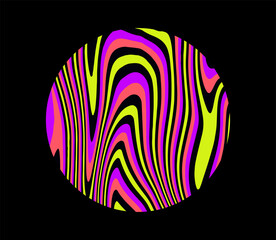 Poster - Circle with organic psychedelic pattern in acid vibrant colors. Template for a logotype in op-art contemporary style.