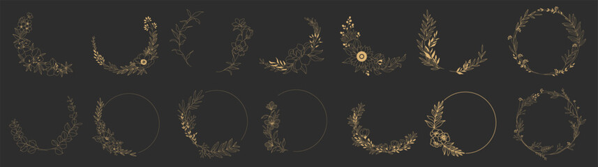 Sticker - Big set of floral round frames. Vector illustration set