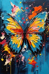 Poster - Vibrant Butterfly Painting on Blue Background