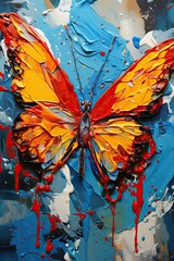 Poster - Vibrant Butterfly Painting on Blue Background