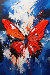 Poster - Vibrant Butterfly Painting on Blue Background