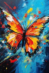 Aufkleber - Vibrant Butterfly Painting on Blue Background