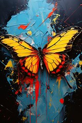 Aufkleber - Vibrant Butterfly Painting on Blue Background