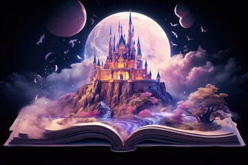 Wall Mural - fantasy theme book cover with a castle sitting on it