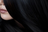 Close up of shiny long healthy black hair