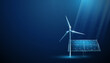 Abstract blue solar panel with wind turbine Renewable power generation Green energy concept Alternative source of energy