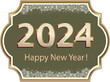 Happy New Year 2024 background with golden Christmas date 2024 in figured frame with snowflakes. Vector illustration