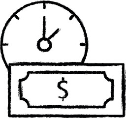 Sticker - Money, time, clock icon grunge style vector