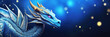 Beautiful magical blue dragon, mythical cosmic creature on a galaxy bokeh background with copy space, legendary magic dragon astrology celestial energy banner represents spirituality and universe, hd