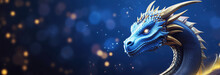 Beautiful Magical Blue Dragon, Mythical Cosmic Creature On A Galaxy Bokeh Background With Copy Space, Legendary Magic Dragon Astrology Celestial Energy Banner Represents Spirituality And Universe, Hd
