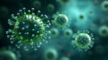 Virus Cells In A Green Background, 3d Illustration,Generated With AI.