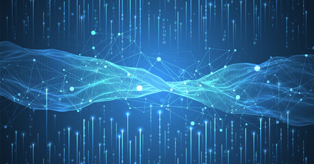 Big Data. Abstract digital futuristic wireframe vector illustration on technology background. Data mining and management concept. Hand drawn art.