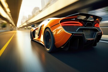 Wall Mural - A very fast car on a highway.