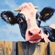 Funny black and white farm cow animal illustration, domestic livestock