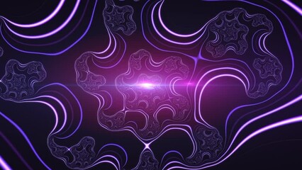 Wall Mural - violet fractal wave tunnel flowing on black. loop able background animation