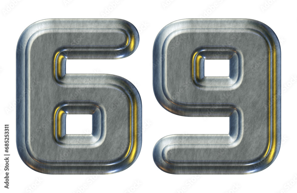 Number 69 with silver metallic style isolated on transparent background ...