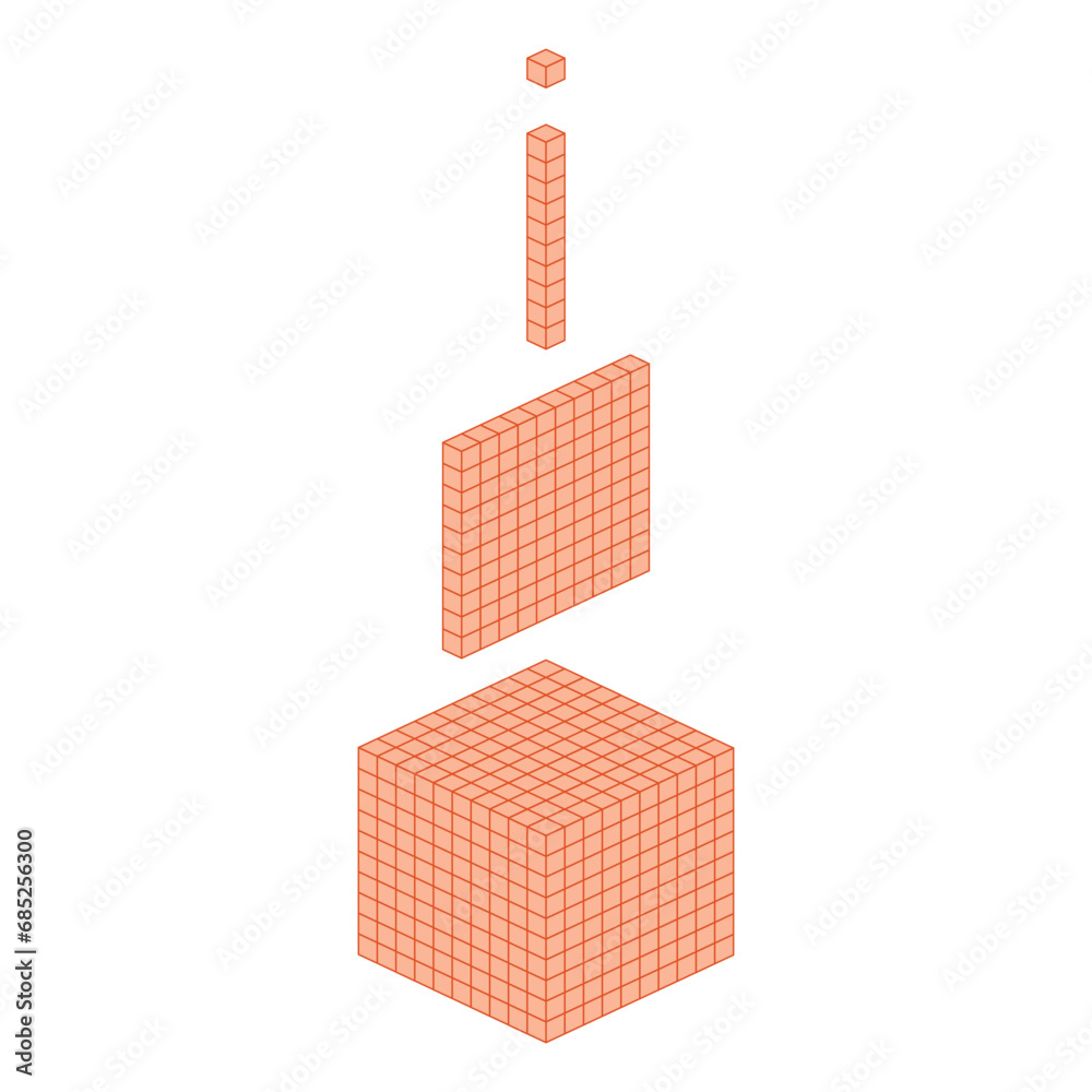 10 Blocks Math Cube Base 10 blocks types. Cubes, flats, rods and units. Names and examples ...