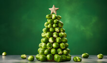 A Pile Of Festive Brussels Sprouts In The Shape Of A Christmas Tree