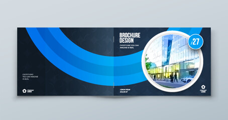 Wall Mural - Brochure template layout design. Dark Blue Horizontal Corporate business annual report, catalog, magazine, flyer mockup. Creative modern bright concept circle round shape