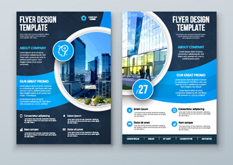 Wall Mural - Flyer Brochure template layout design. Dark Blue Corporate business annual report, catalog, magazine, flyer mockup. Creative modern bright concept circle round shape