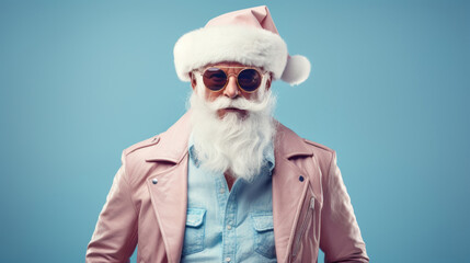 Modern hipster Santa Claus on blue background	