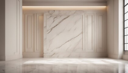 Wall Mural - light and shadow room mock ups - light beige and white marble wall