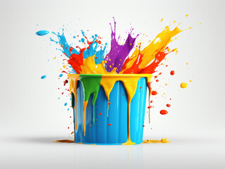 Canvas Print - Illustration of a blue bucket dropped on the floor splashing vibrant colours all over the place.