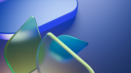Aufkleber - 3D rendered illustration with glass shapes in blue and green colors. A minimal abstract scene with geometrical forms on a bright background. Set of Geometric shapes in a dynamic composition.
