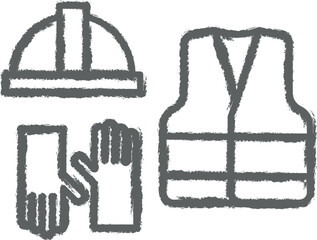 Poster - Industry flat, clothes, clothing, equipment, glove, helmet protective safety icon grunge style vector