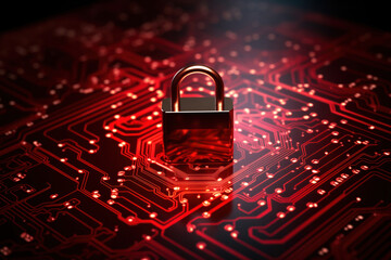 Wall Mural - Cyber security lock over a digital background, circuit boards, technology 