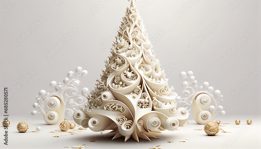 White Christmas tree on white background. Winter holidays concept. 3d ...